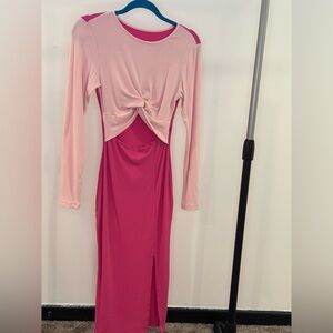 Chic Pink Long Sleeve Twist Dress